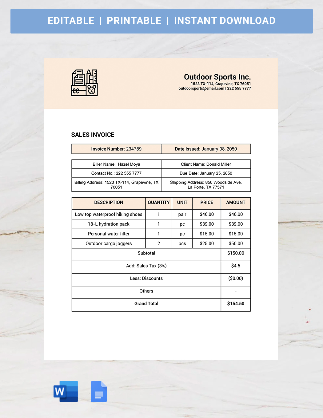 Free Moving Company Invoice Template - Google Docs, Google Sheets ...