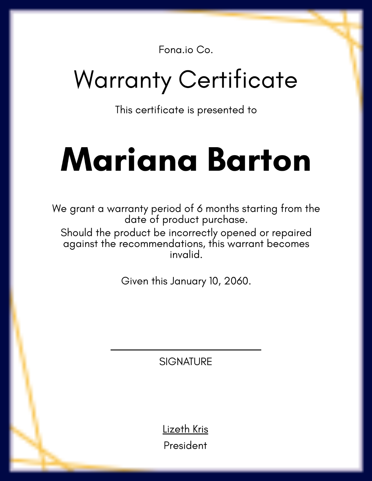 Sample Warranty Certificate Template