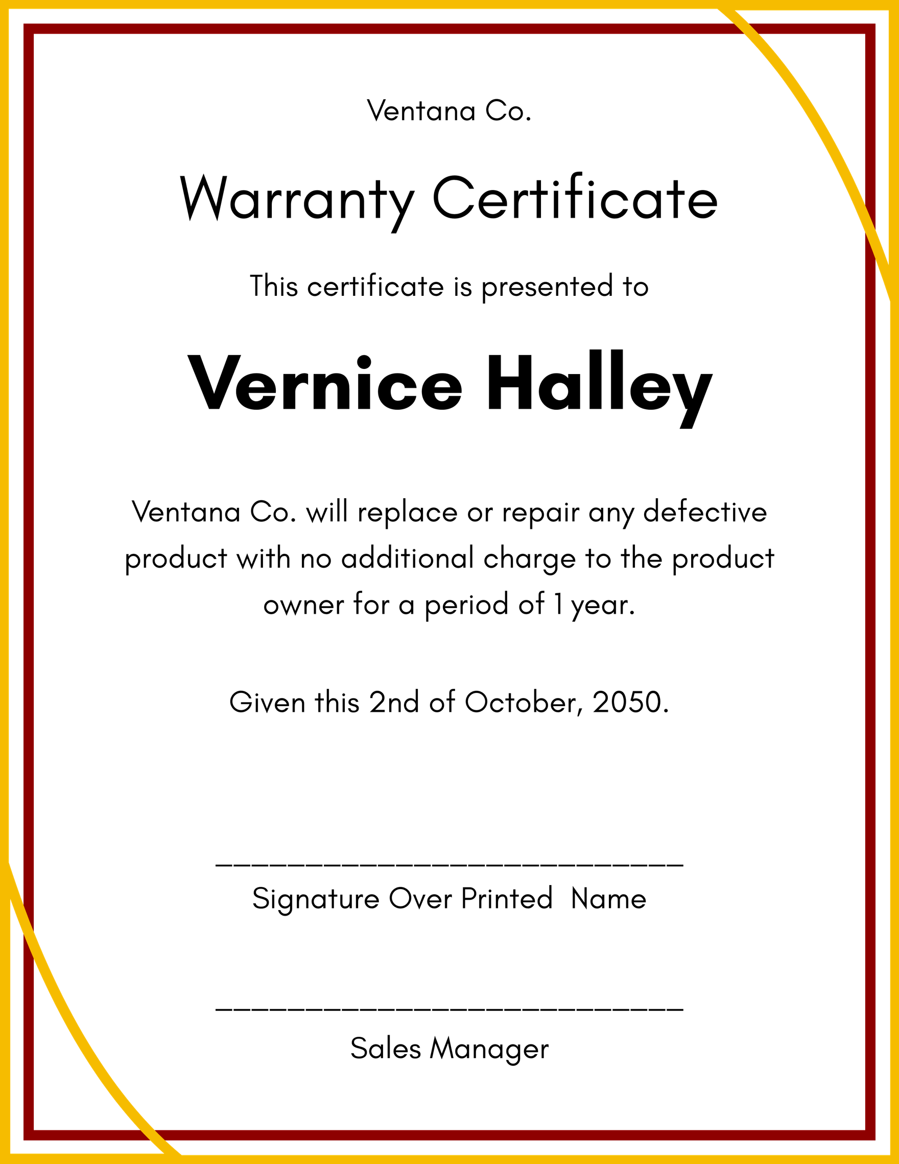 HVAC Warranty Certificate