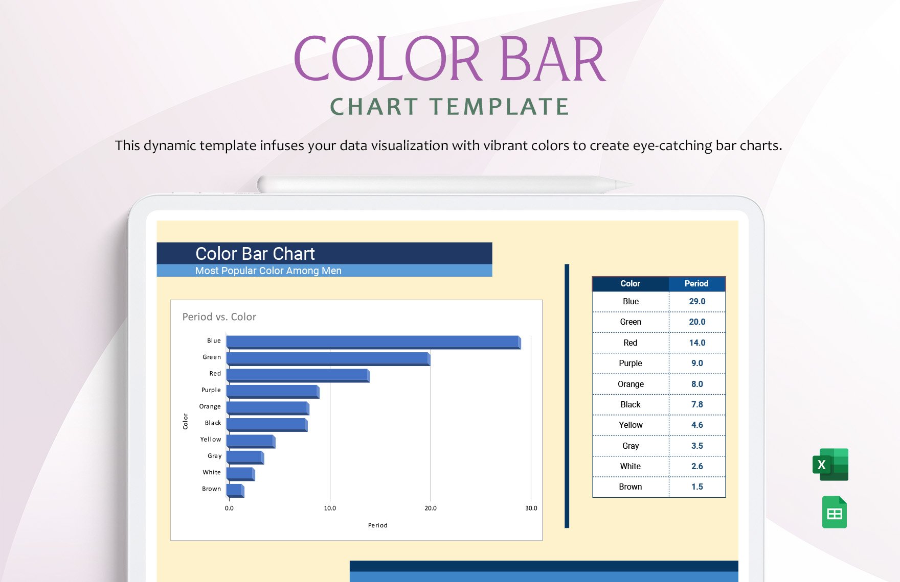 Color Bar Chart Template in Excel, Google Sheets