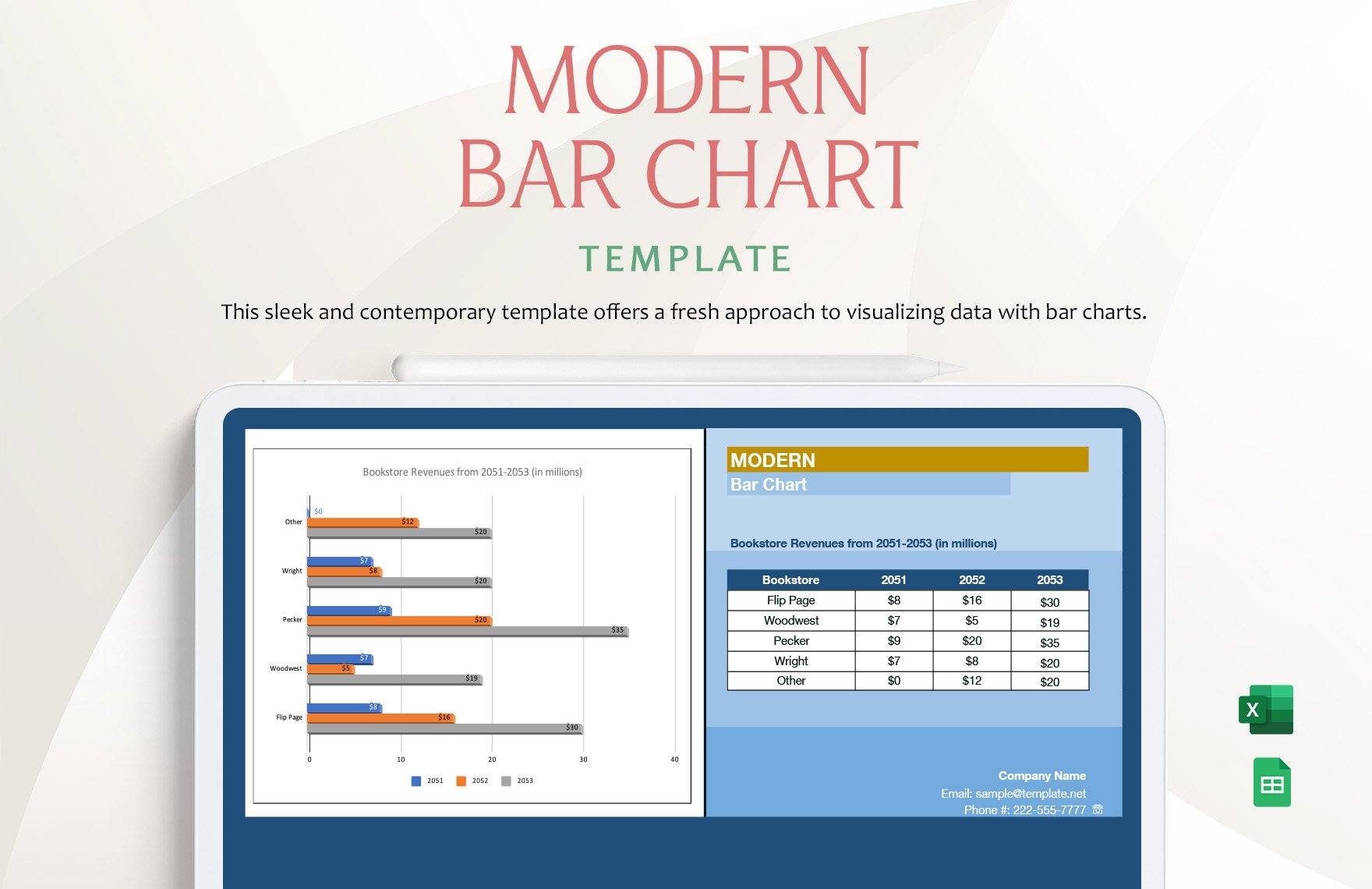Modern Bar Chart Template in Excel, Google Sheets