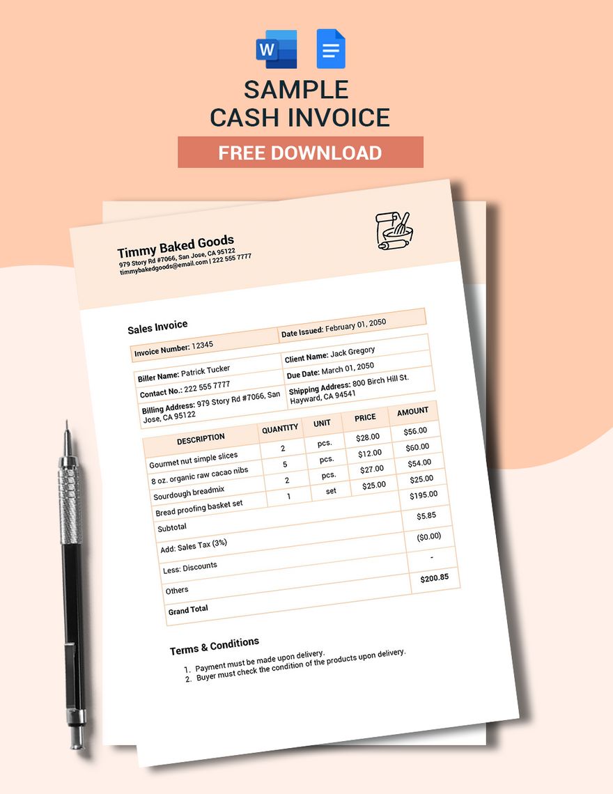 Sample Cash Invoice
