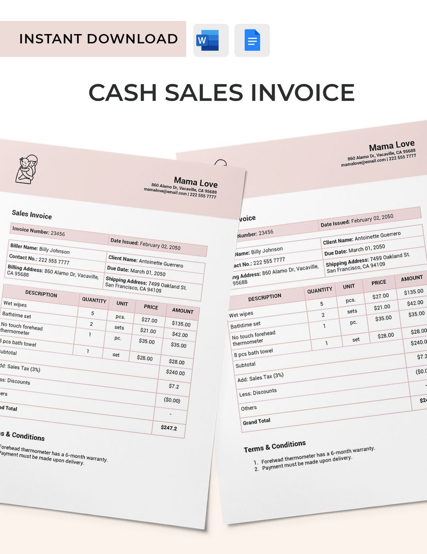 Cash Sales Invoice Template in Word, Google Docs, Apple Pages - Download | Template.net