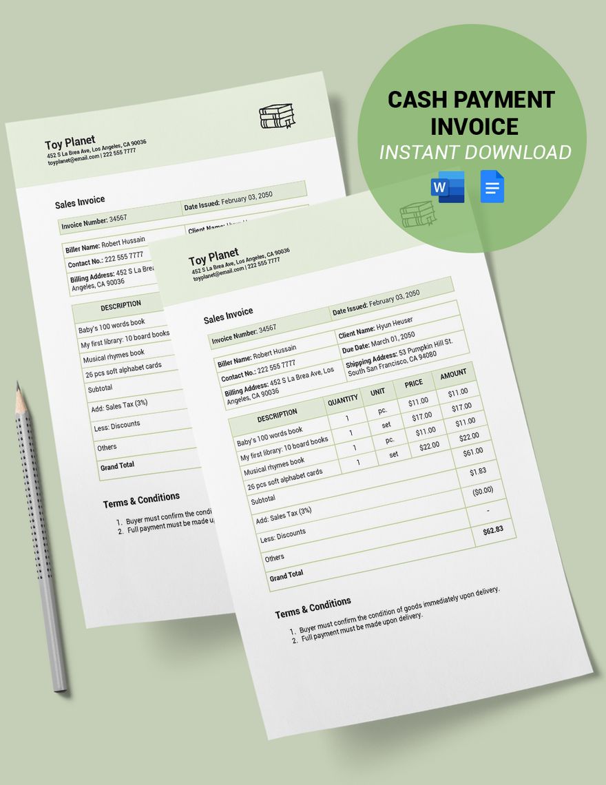 Cash Payment Invoice