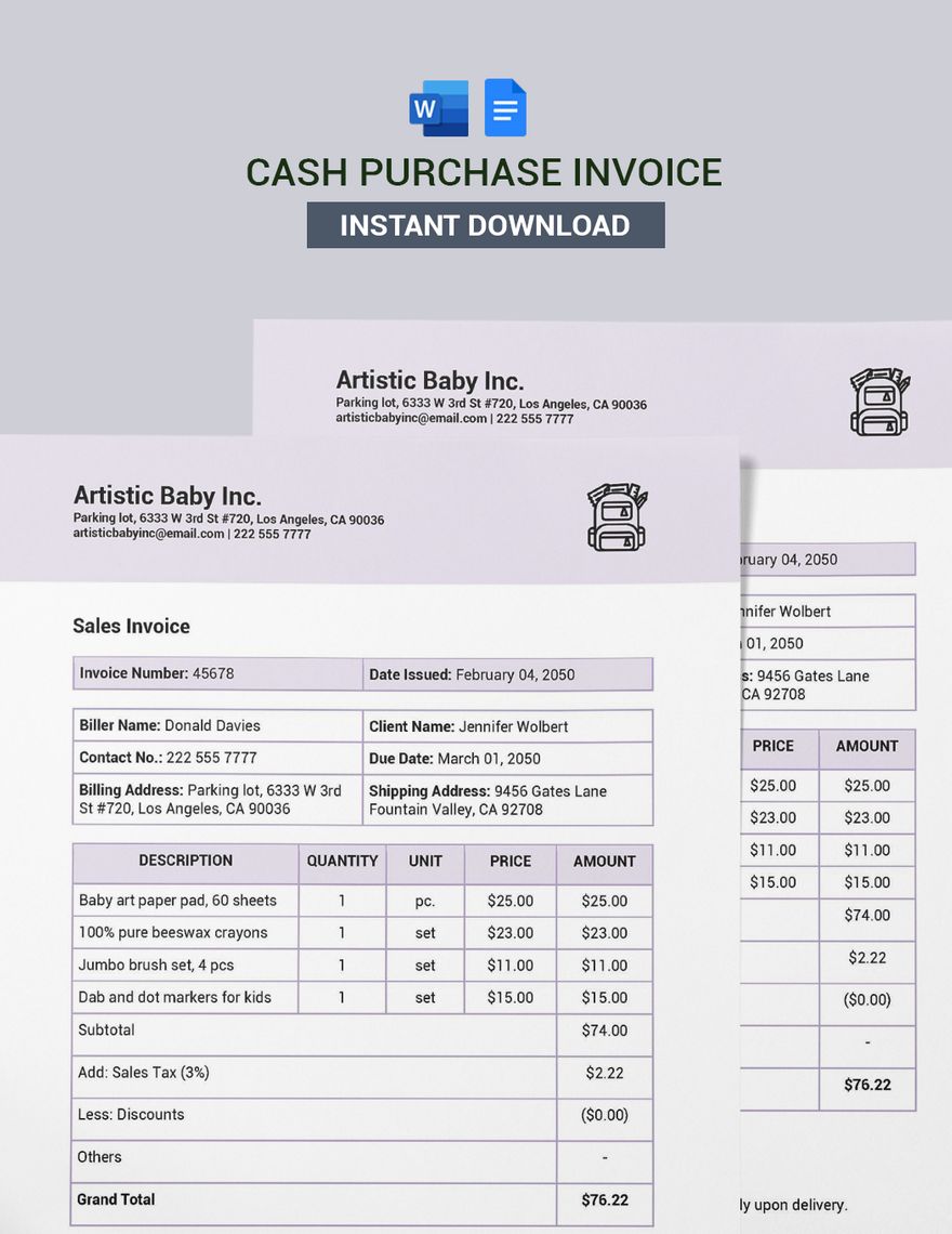 Cash Purchase Invoice Template