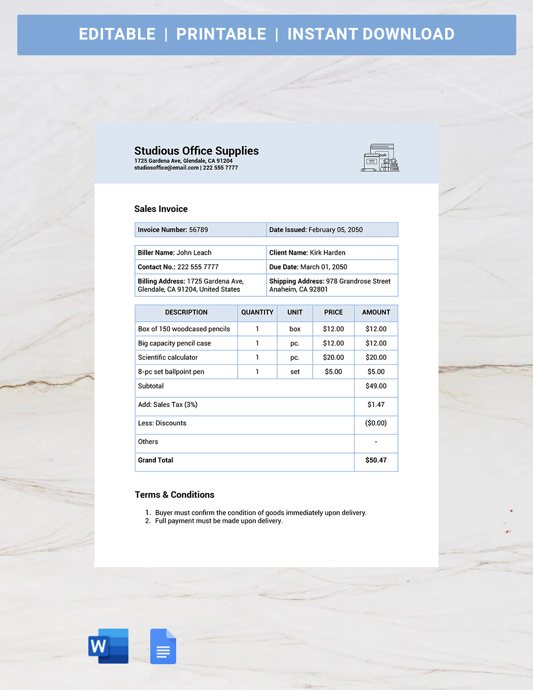 Blank Cash Invoice Template - Google Docs, Word | Template.net