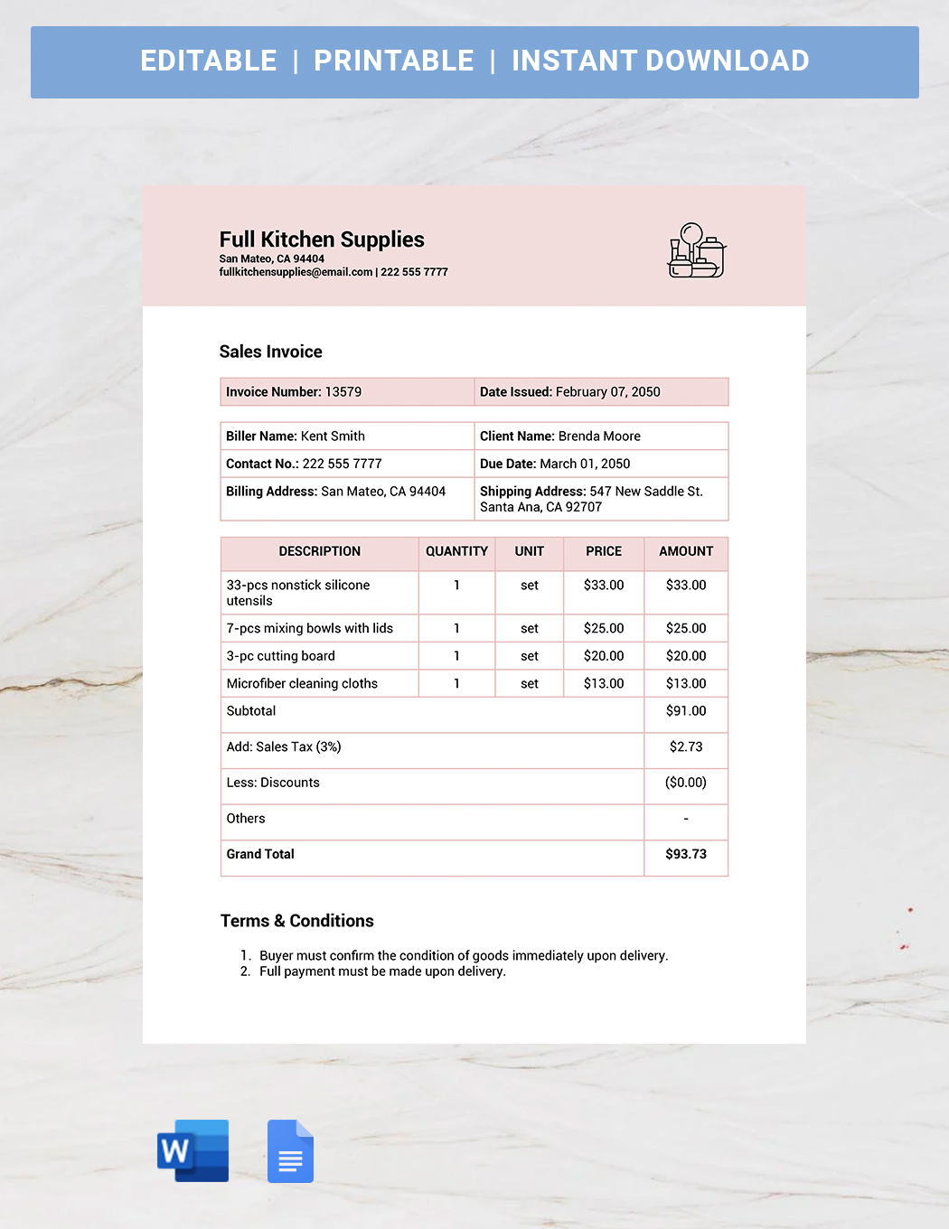 Blank Cash Invoice Template - Google Docs, Word | Template.net