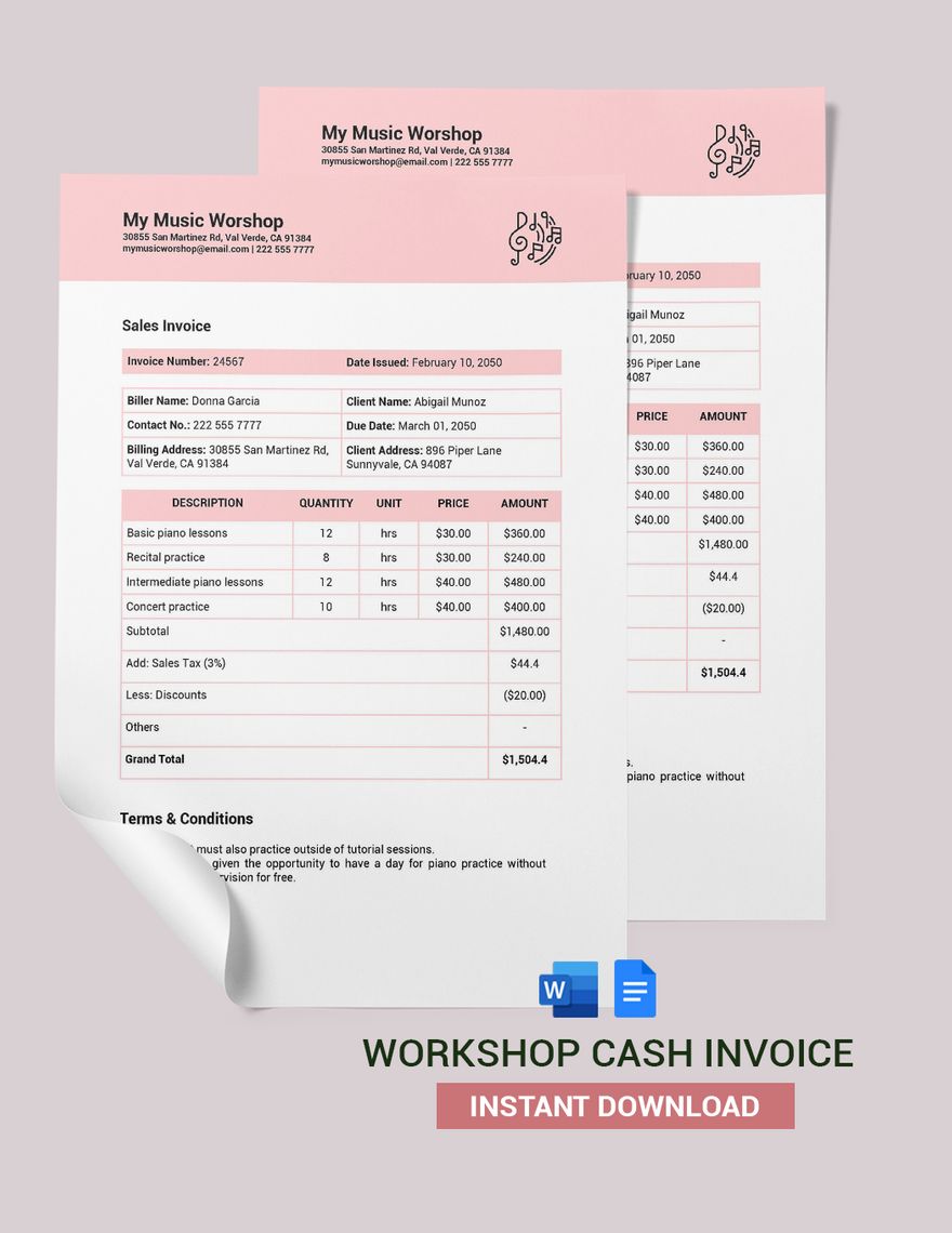 Workshop Cash Invoice