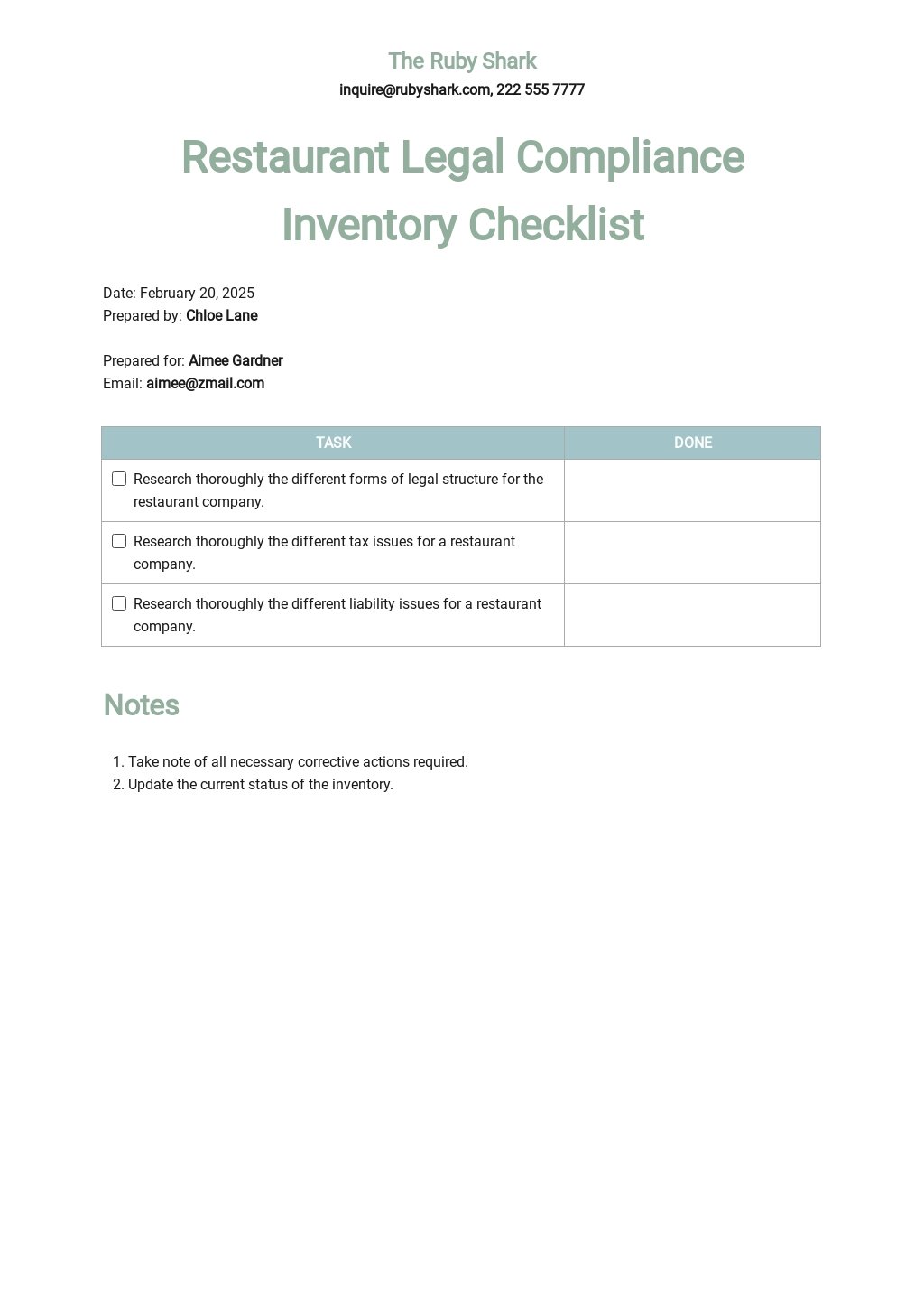Restaurant Legal Compliance Inventory Checklist Template.jpe