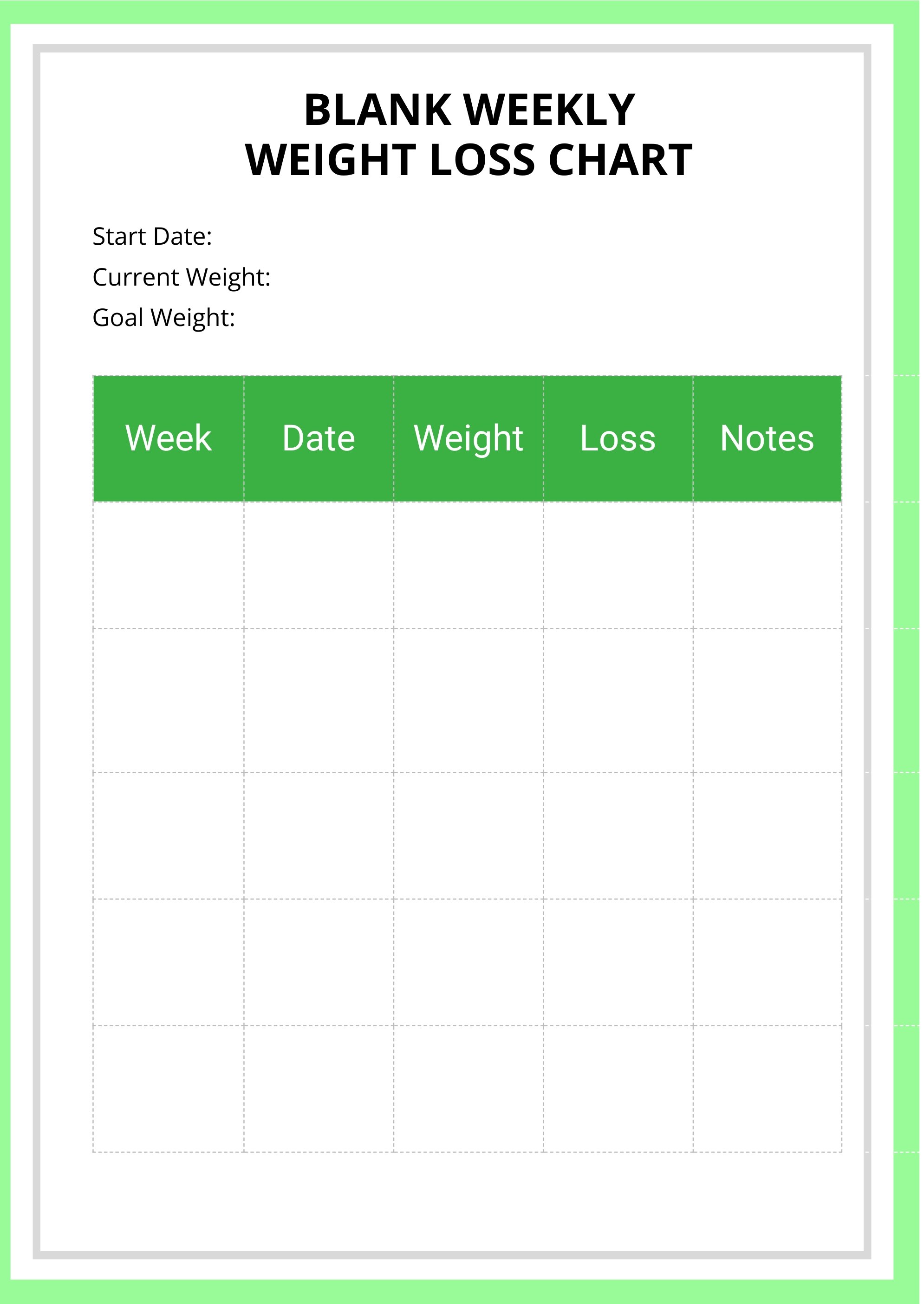 Blank Weekly Weight Loss Chart in PDF, Illustrator