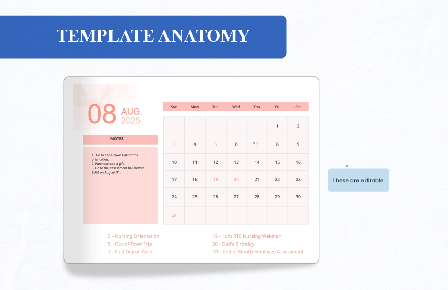 Pink August 2025 Calendar