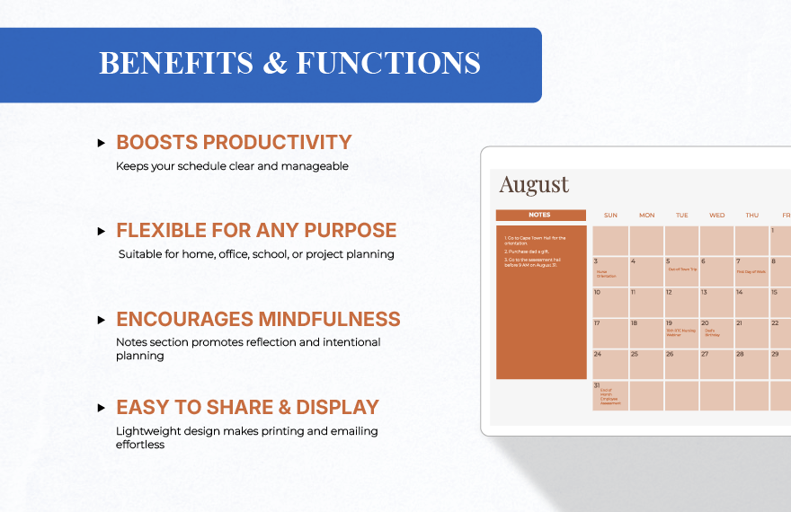 Simple August 2025 Calendar Template