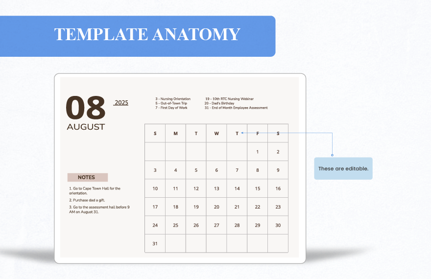 Printable August 2025 Monthly Calendar Template