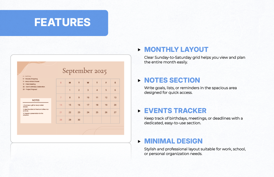 September 2025 Calendar Template
