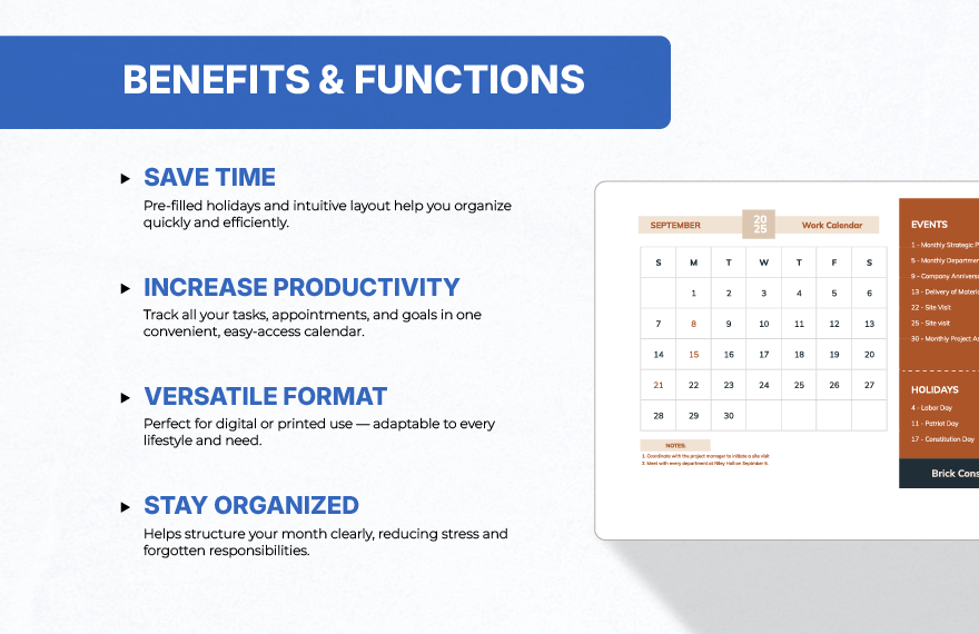 September 2025 Calendar Template With Holidays