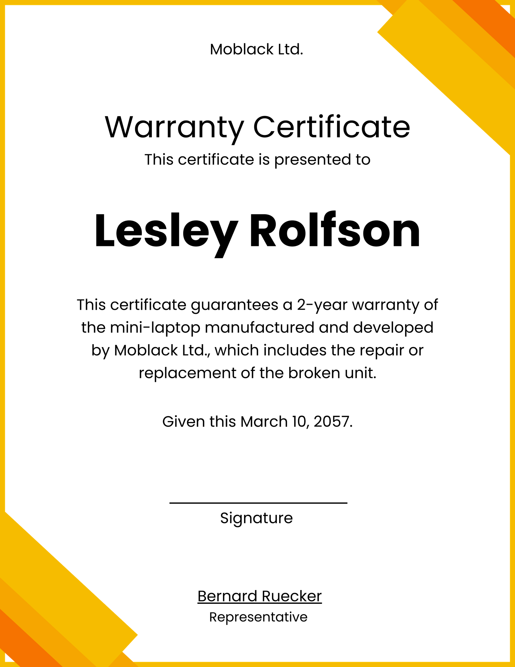 Product Warranty Certificate