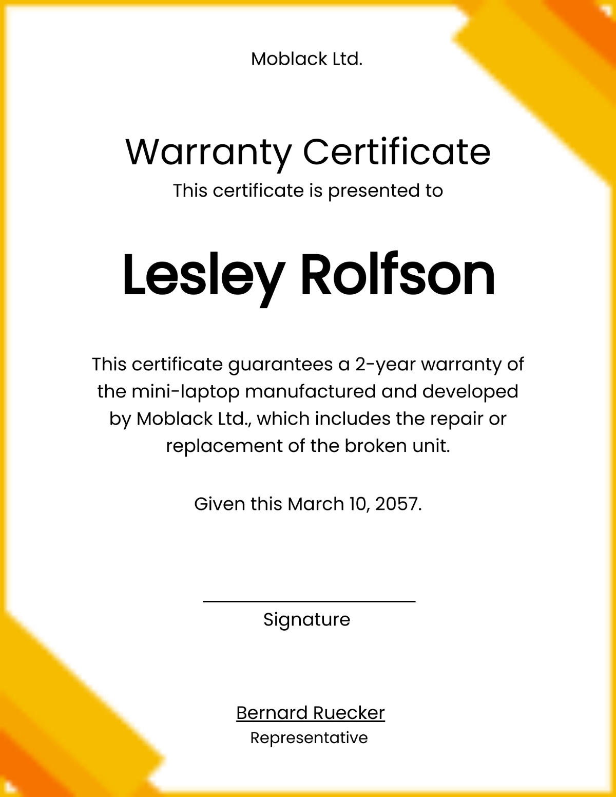 Product Warranty Certificate Template