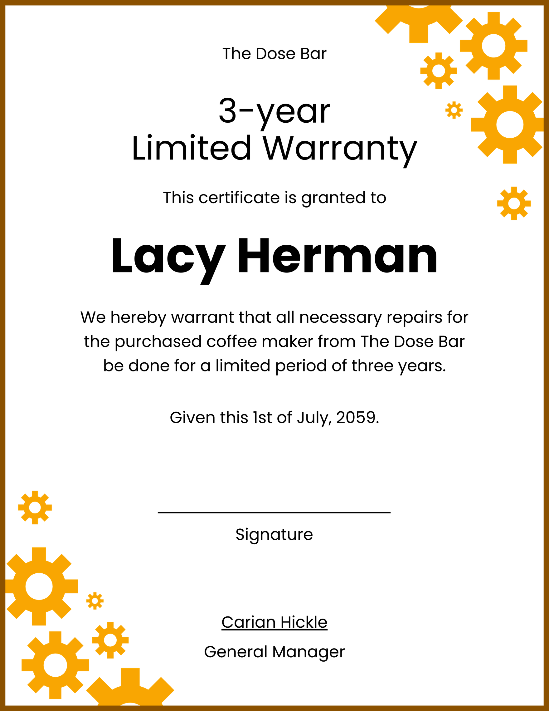 Free Sample Warranty Certificate Download In Word Google Docs 
