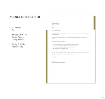 Agency Offer Letter Template: Download 700+ Letters in Word, Pages ...