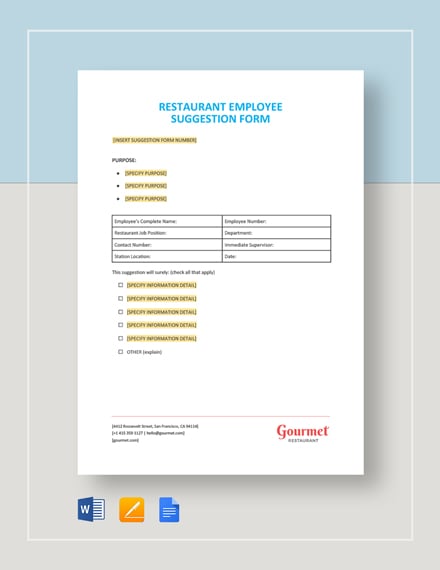 Restaurant Employee Suggestion Form