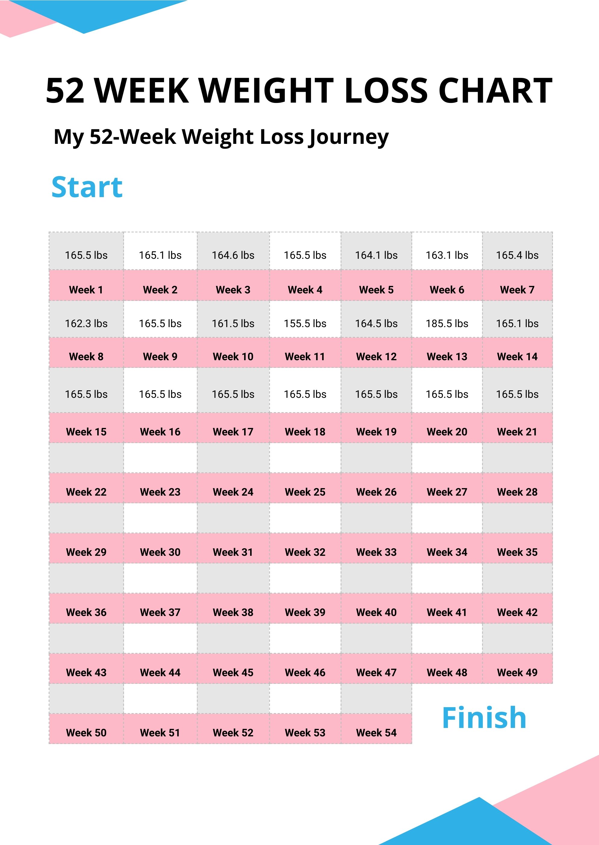 52 Week Weight Loss Chart in PDF, Illustrator