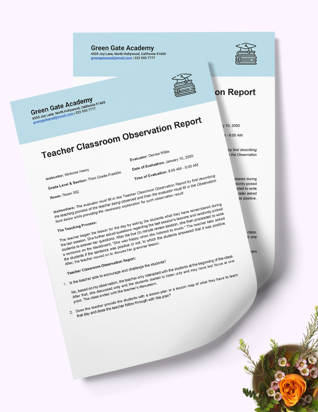 teacher-classroom-observation-report