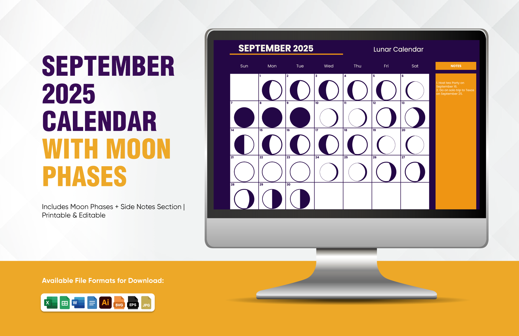 September 2025 Calendar Template With Moon Phases