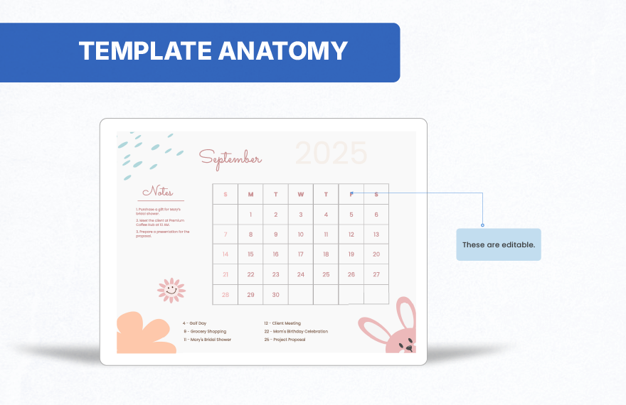 Cute September 2025 Calendar Template