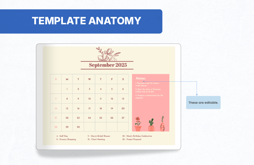 Floral September 2025 Calendar Template