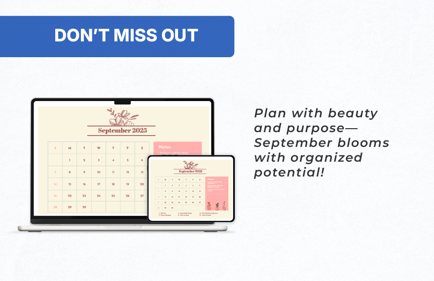 Floral September 2025 Calendar Template