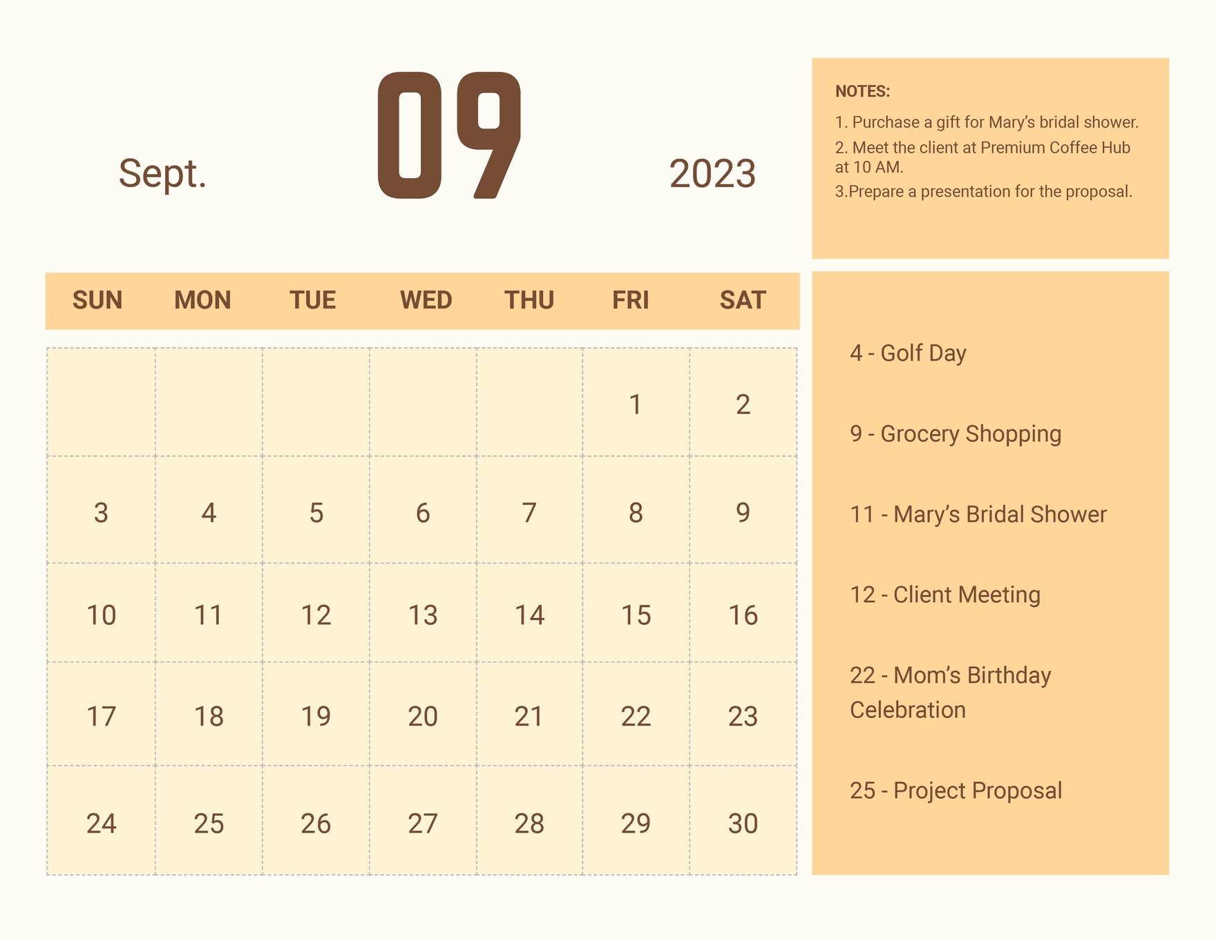 Printable September 2023 Calendar Template