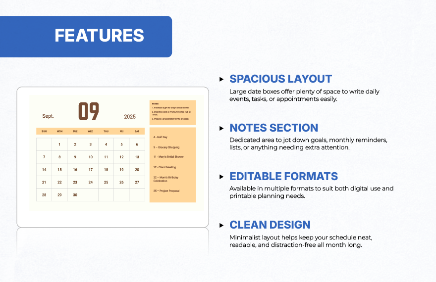 Printable September 2025 Calendar Template