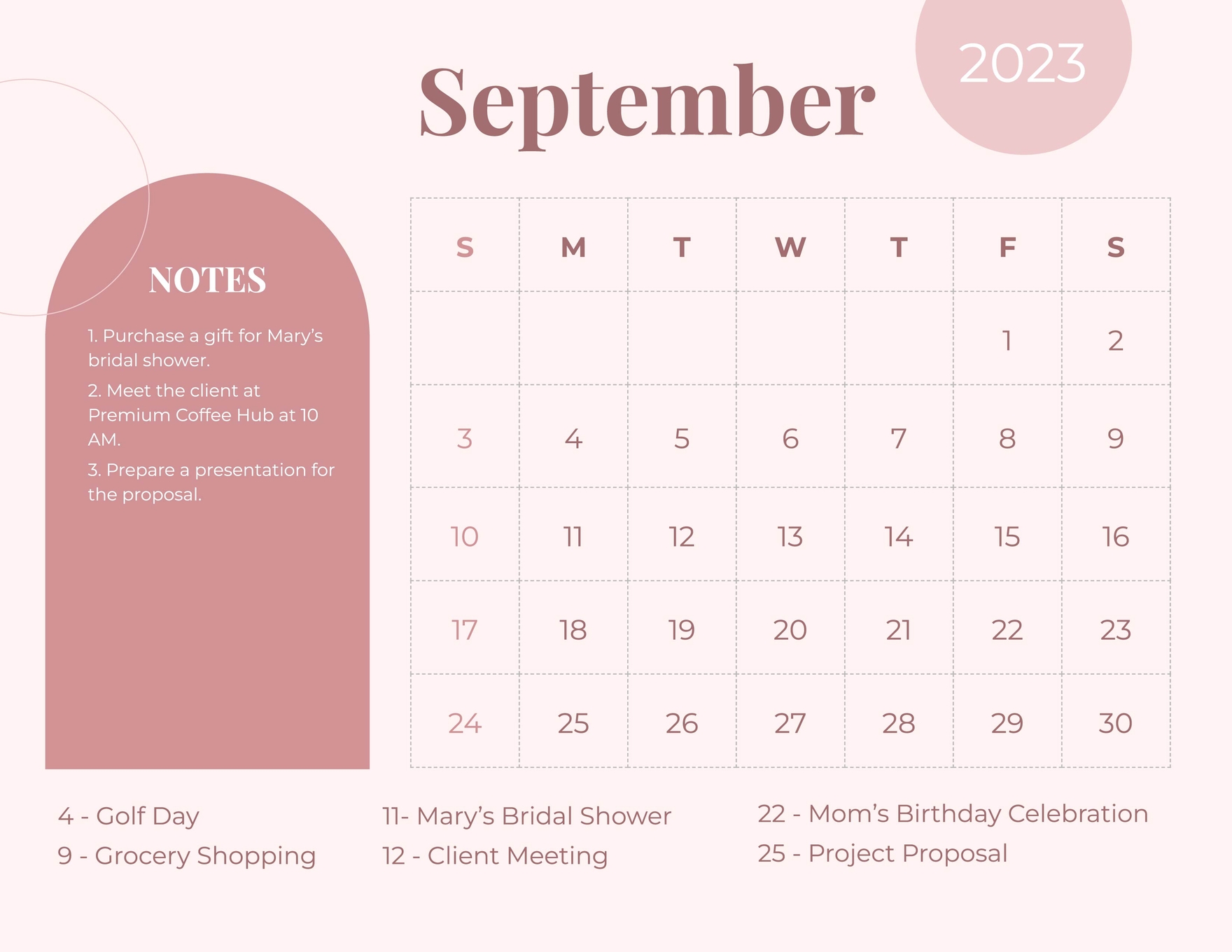 Pretty September 2023 Calendar