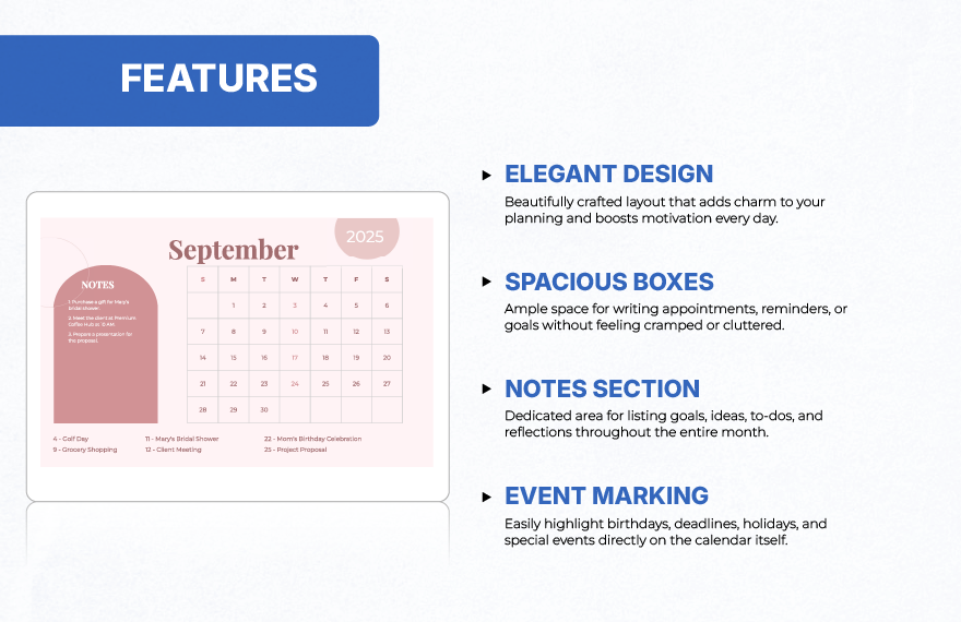 Pretty September 2025 Calendar