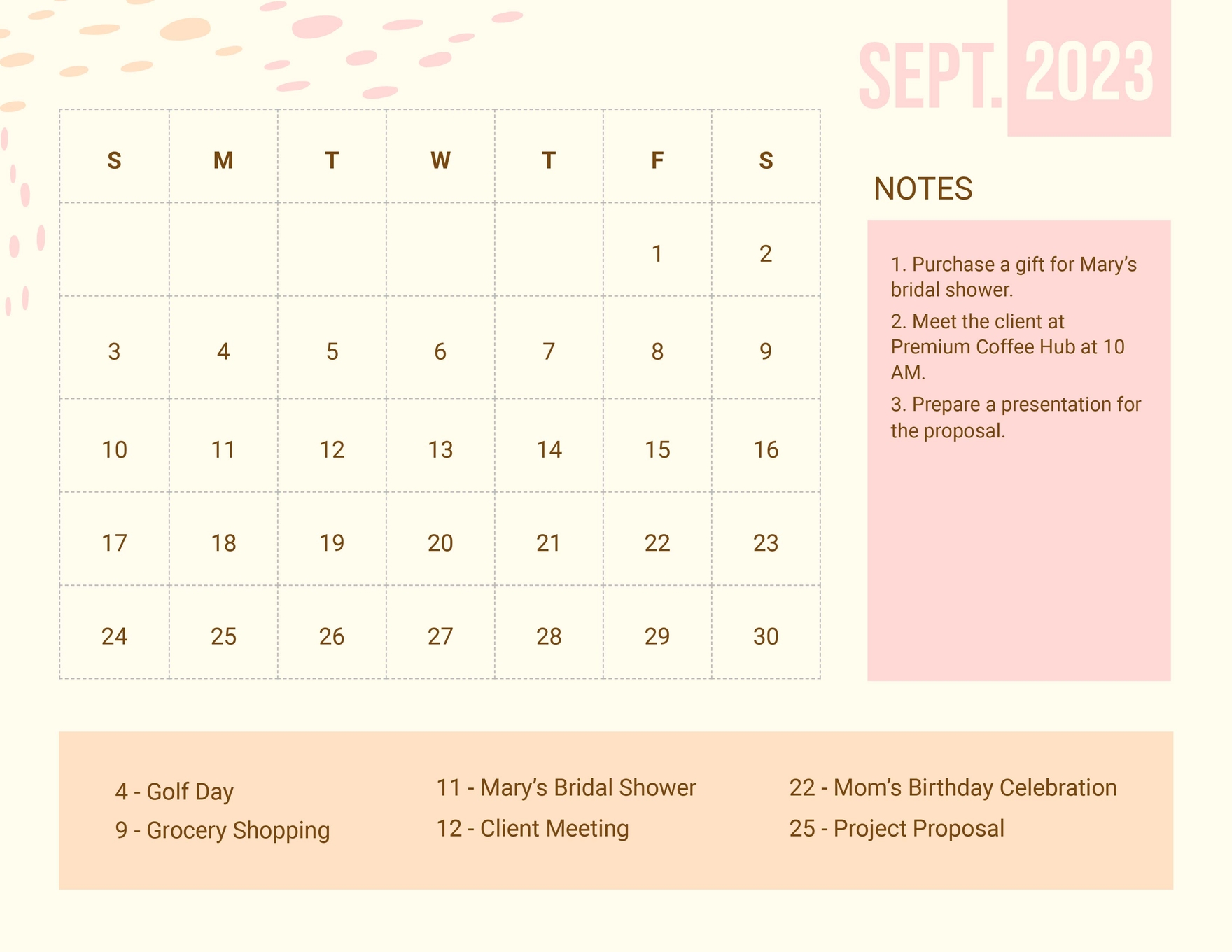 Colorful September 2023 Calendar in Word, Google Docs, Excel, Google Sheets, Illustrator, EPS, SVG, JPG