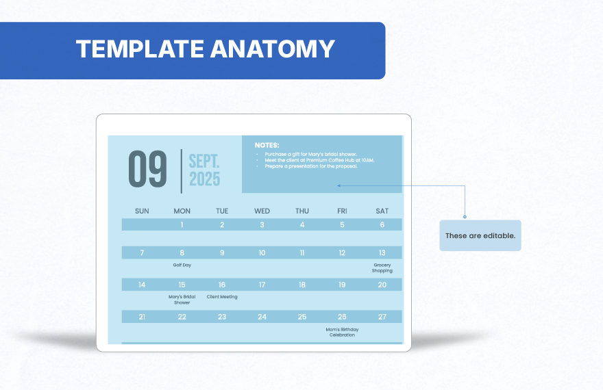 Blue September 2025 Calendar Template