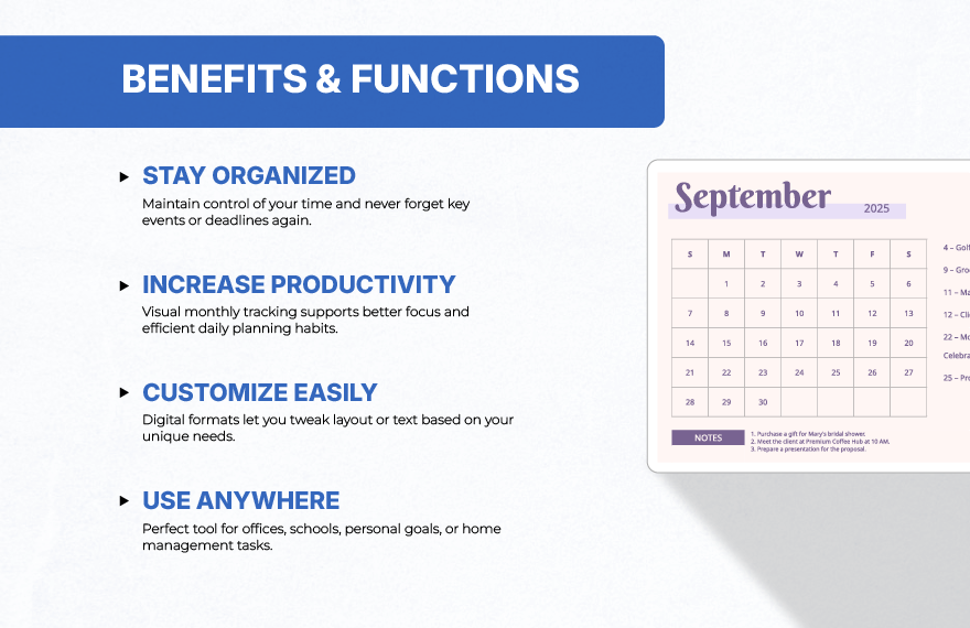 September 2025 Monthly Calendar Template