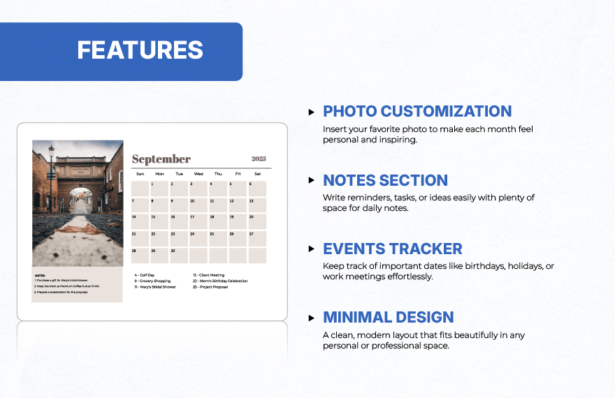 September 2025 Photo Calendar Template
