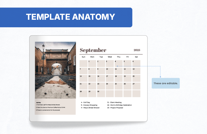 September 2025 Photo Calendar Template