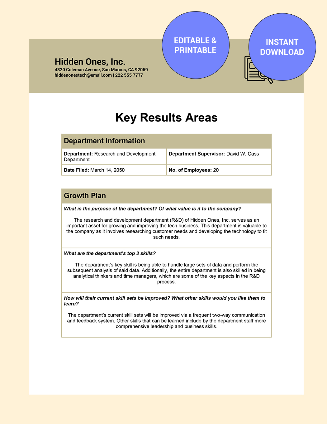 Organization Key Results Area Template Download In Word Google Docs 