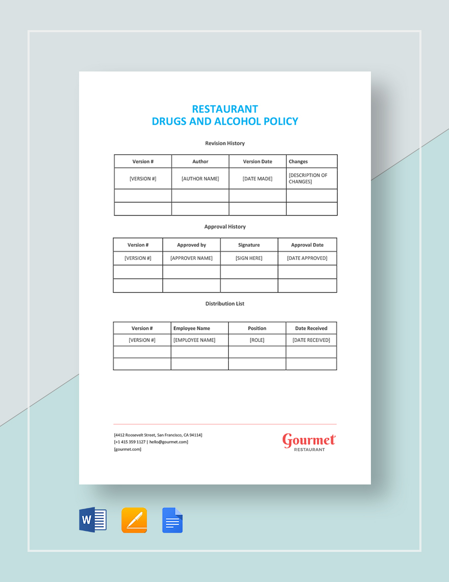 Restaurant Drugs and Alcohol Policy Template
