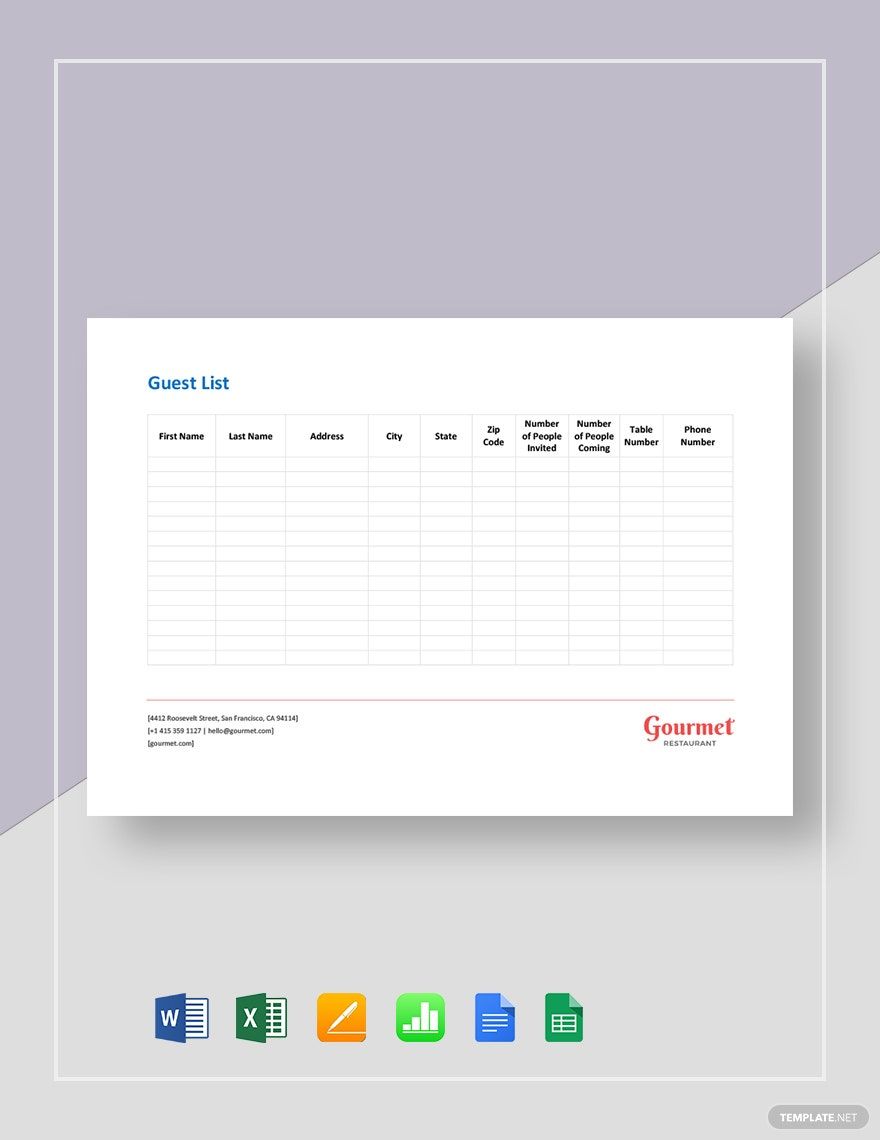 Guest List Template Google Docs, Google Sheets, Excel, Word, Apple