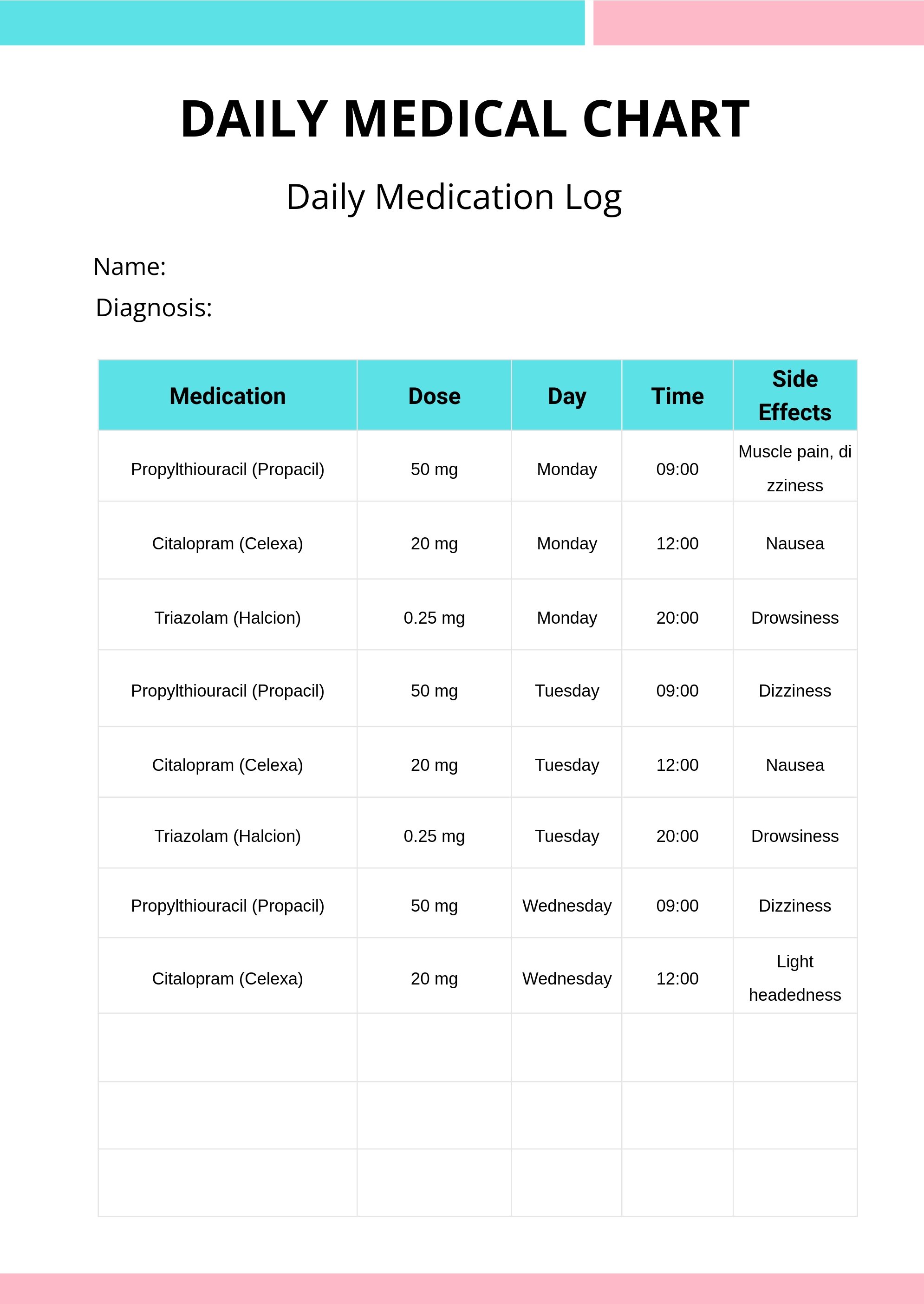 Daily Medical Chart Template