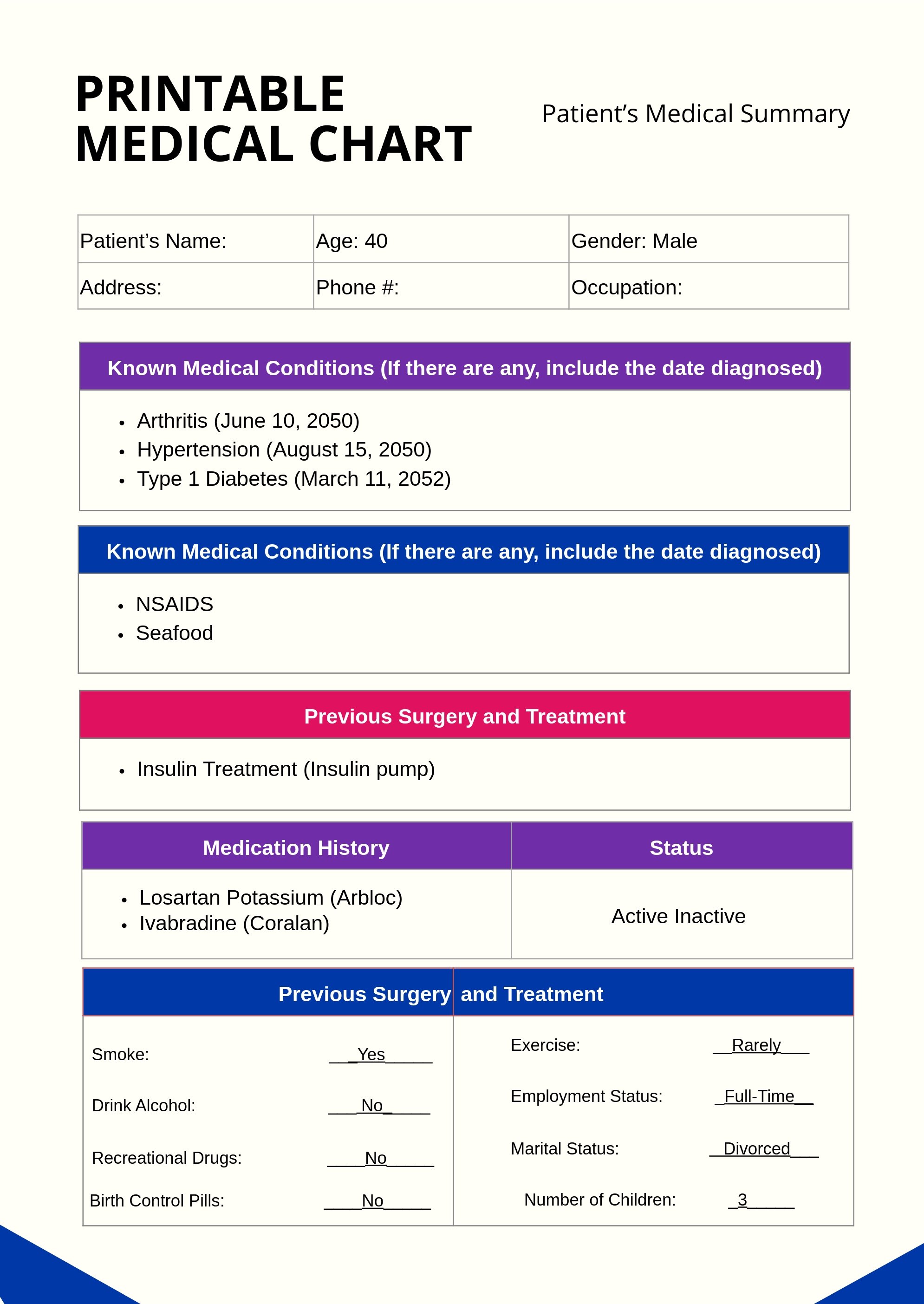 Printable Medical Chart in PDF, Illustrator
