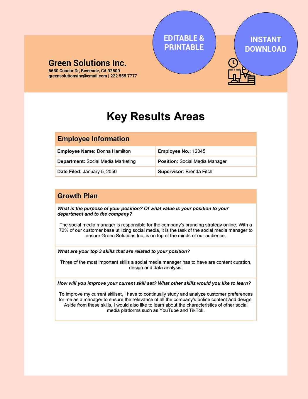 Key Result Areas Performance Appraisal Sample