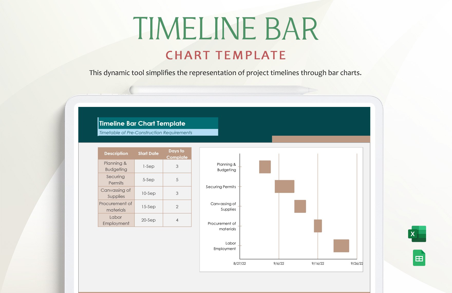 Timeline Bar Chart Template in Excel, Google Sheets