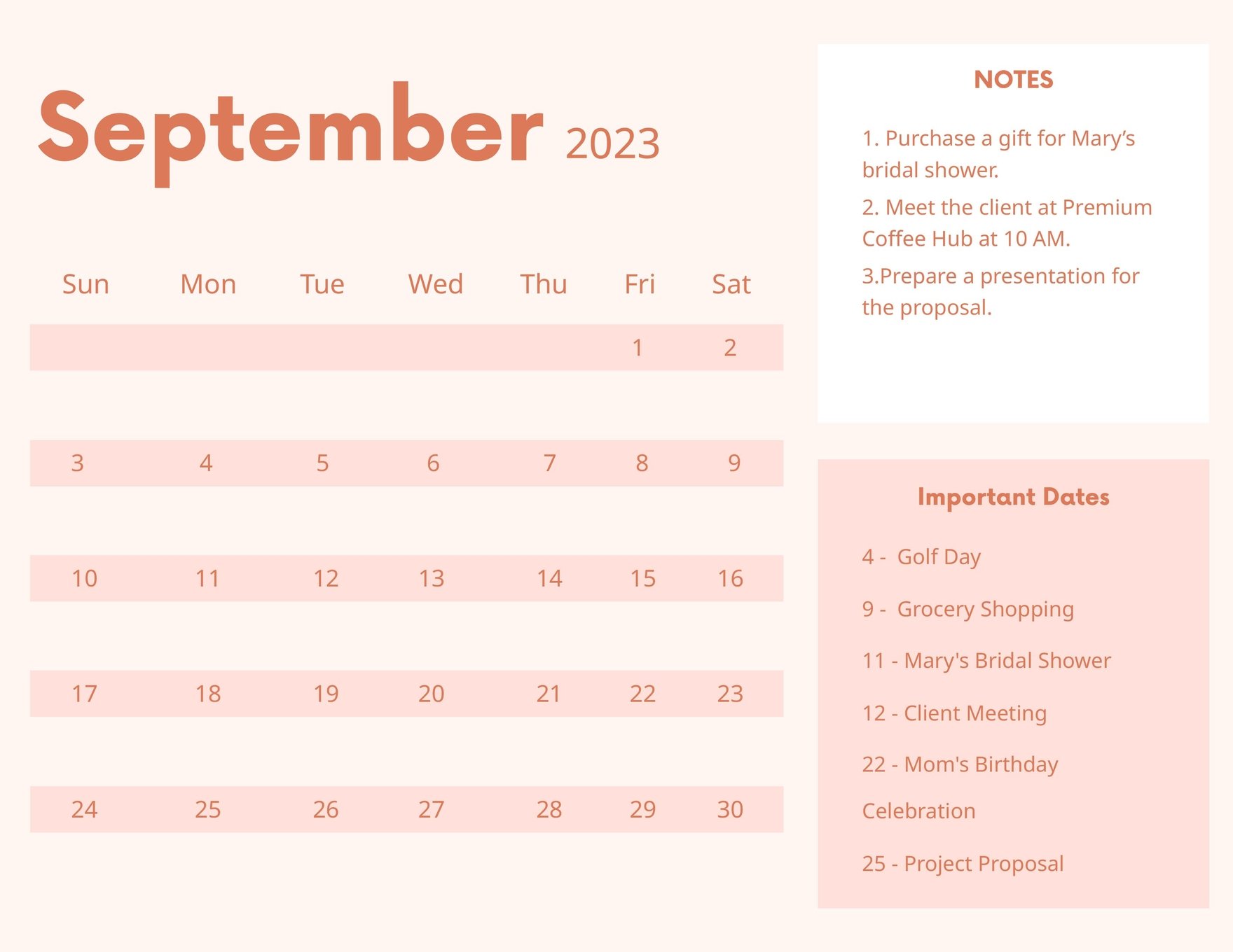 Pink September 2023 Calendar