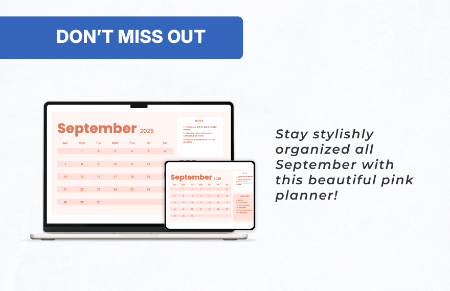 Pink September 2025 Calendar