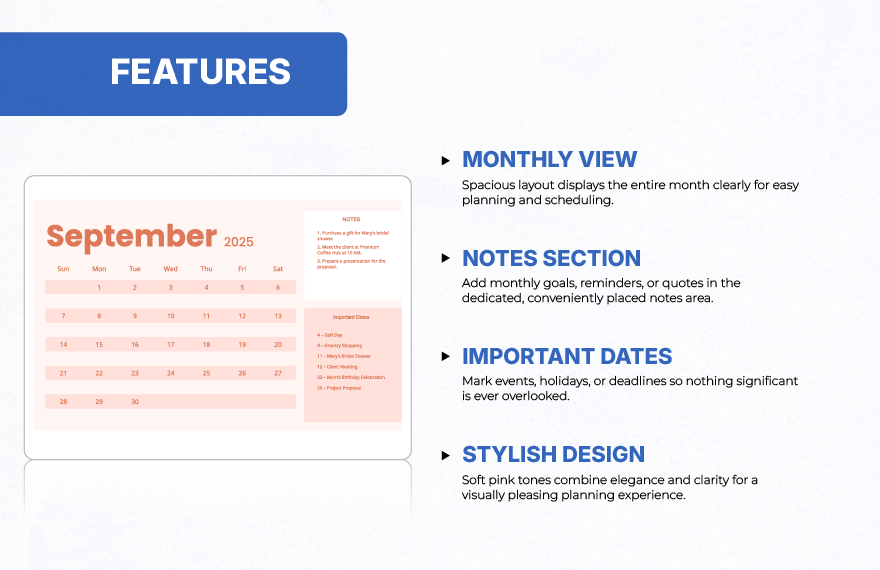 Pink September 2025 Calendar