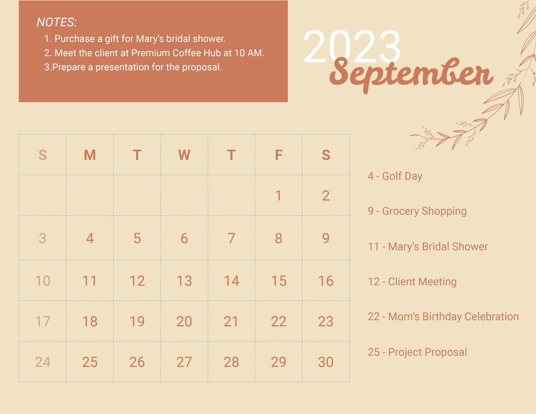 Calligraphy September 2023 Calendar